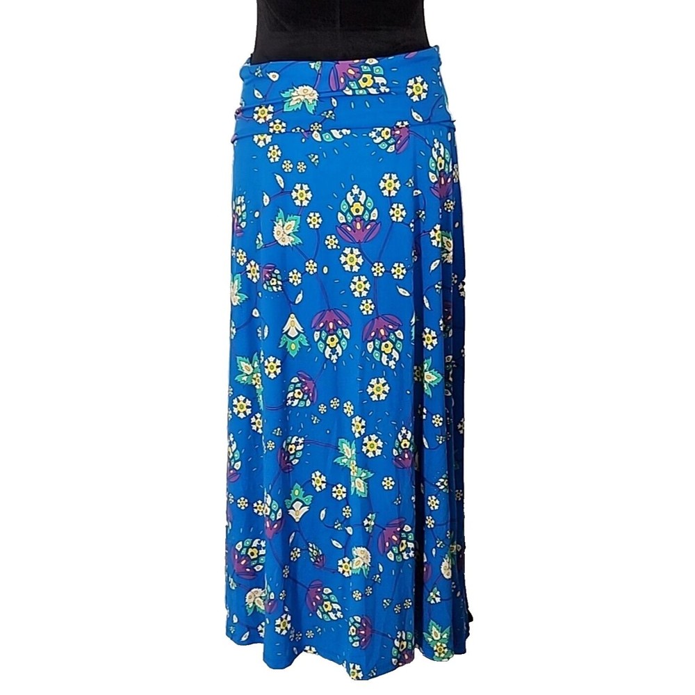 LULAROE Womens XS Blue Floral Long Maxi Skirt Stretch Modest Floral Print - Picture 2 of 6